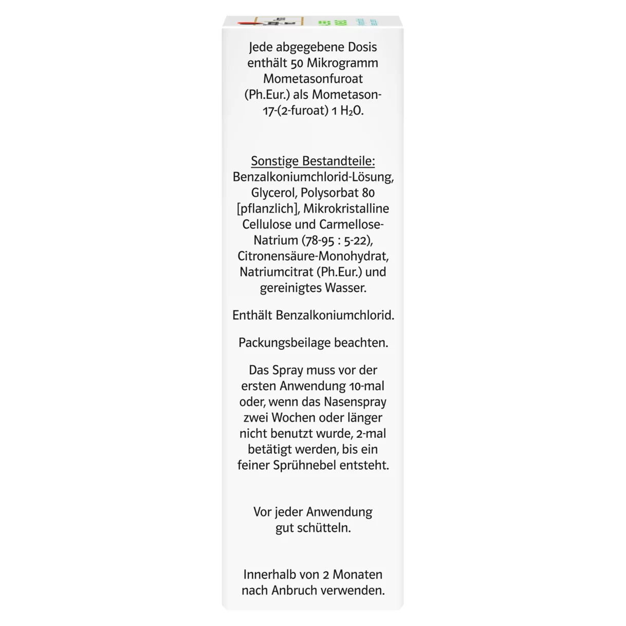 Abbildung der Produktverpackung DoppelherzPharma ALLERGO-MOMELIND 50 Mikrogramm/Sprühstoß Nasenspray, Suspension Seitenansicht links